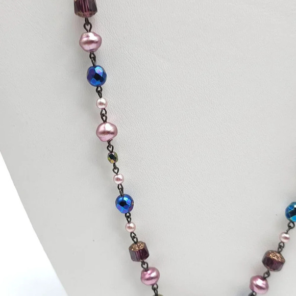 Joan Rivers Multi-Bead Necklace With Purple Pink Blue Glass Beads 37 Inches - Picture 2 of 5
